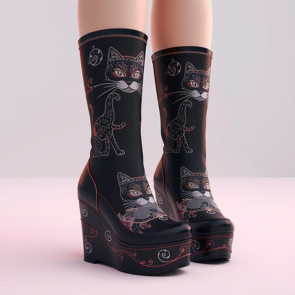 Anime Cat Platform Boots in 3D Digital Art