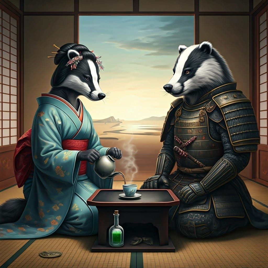 Badger Geisha's Deadly Tea Ceremony: Surrealist Style
