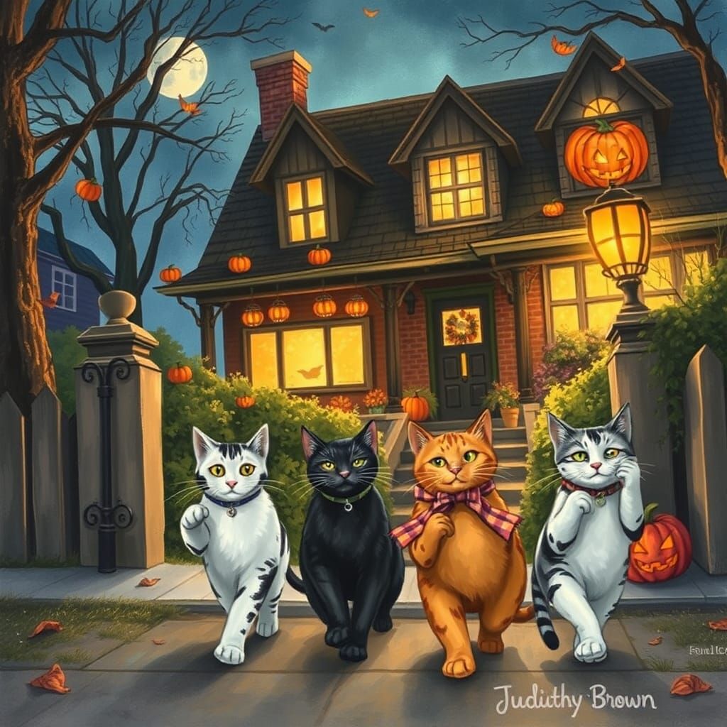 Halloween Cats Storybook Illustration