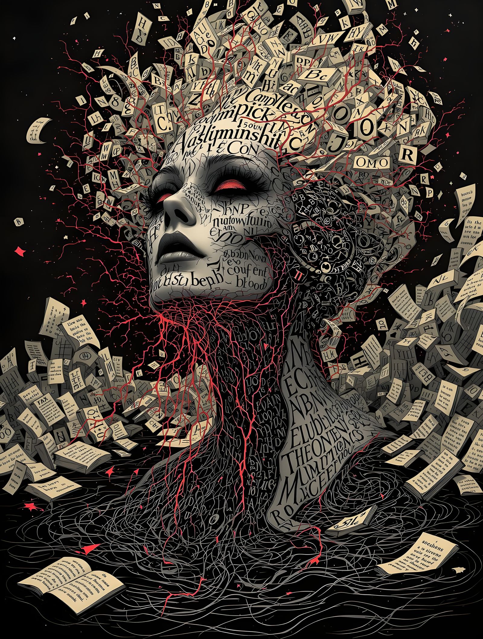 Living Calligraphy Bust Emerges From Ink Pool