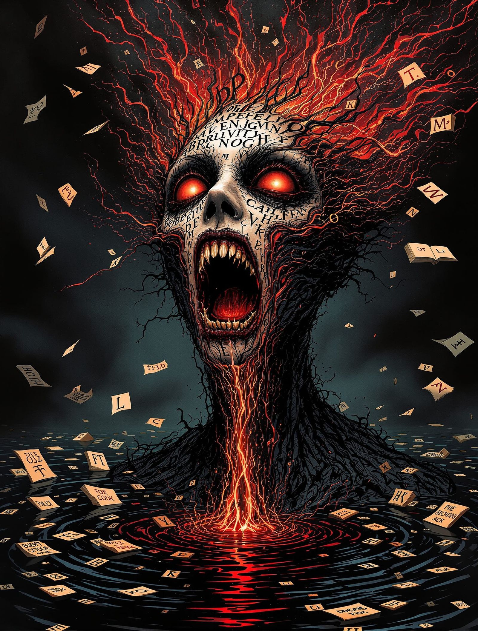 Surreal Calligraphy Bust Emerging from Ink