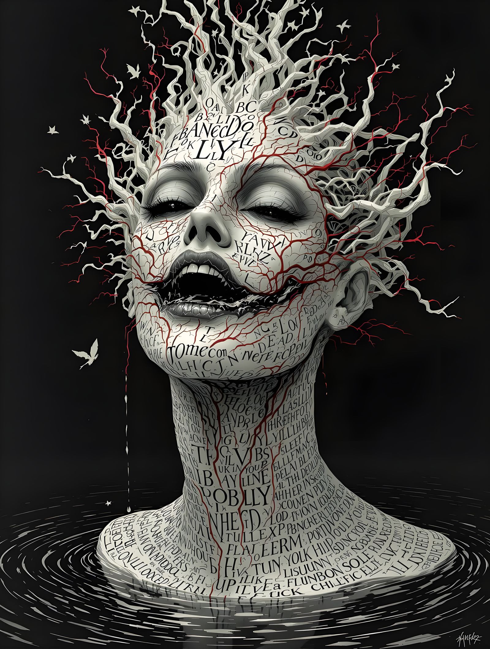 Living Calligraphy Bust of Language Demon