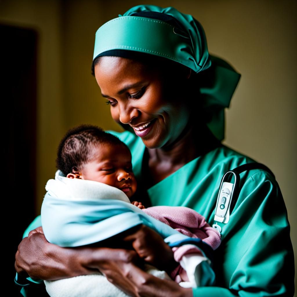 Midwife Holding Newborn Baby in Her Arms