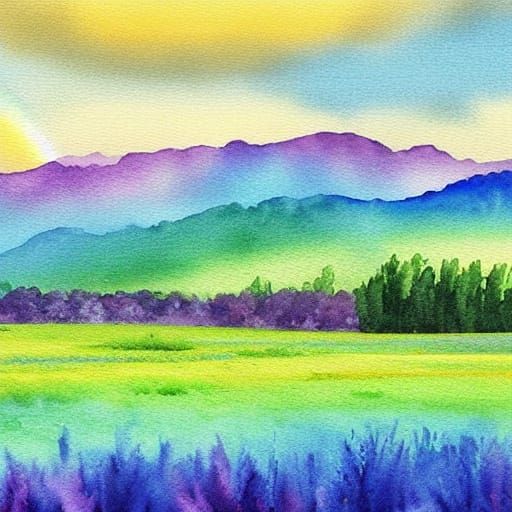 rainbow in the sunshine over the valley