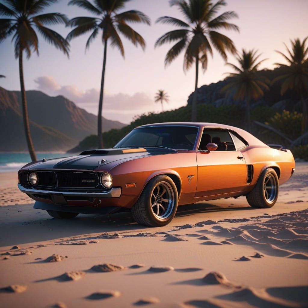 Muscle Car at Sunset: Cinematic Film Still