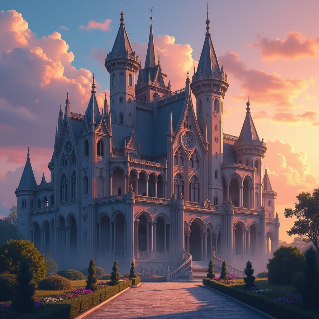 Ornate Gothic Luxury Mansion in Digital Art Style