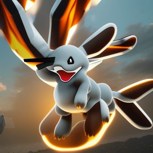 Giant Gray Pokemon Helicopter: 3D Game Cinematic Render
