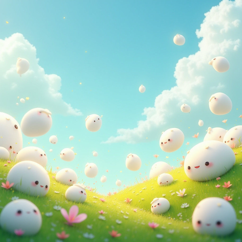 Marshmallow Blobs Bouncing Down a Green Hill
