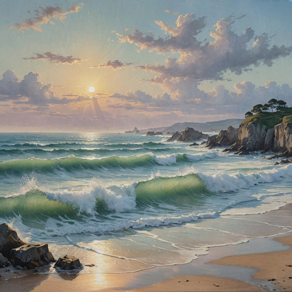 Surreal Pastel Seascape in Hyperrealistic Impressionistic St...