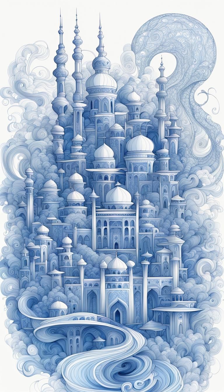 Mystical Arabian Metropolis in Vibrant Blue