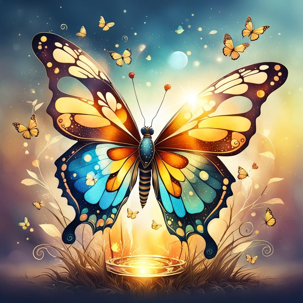 Sparkling Butterfly Flies Through a Mystical World