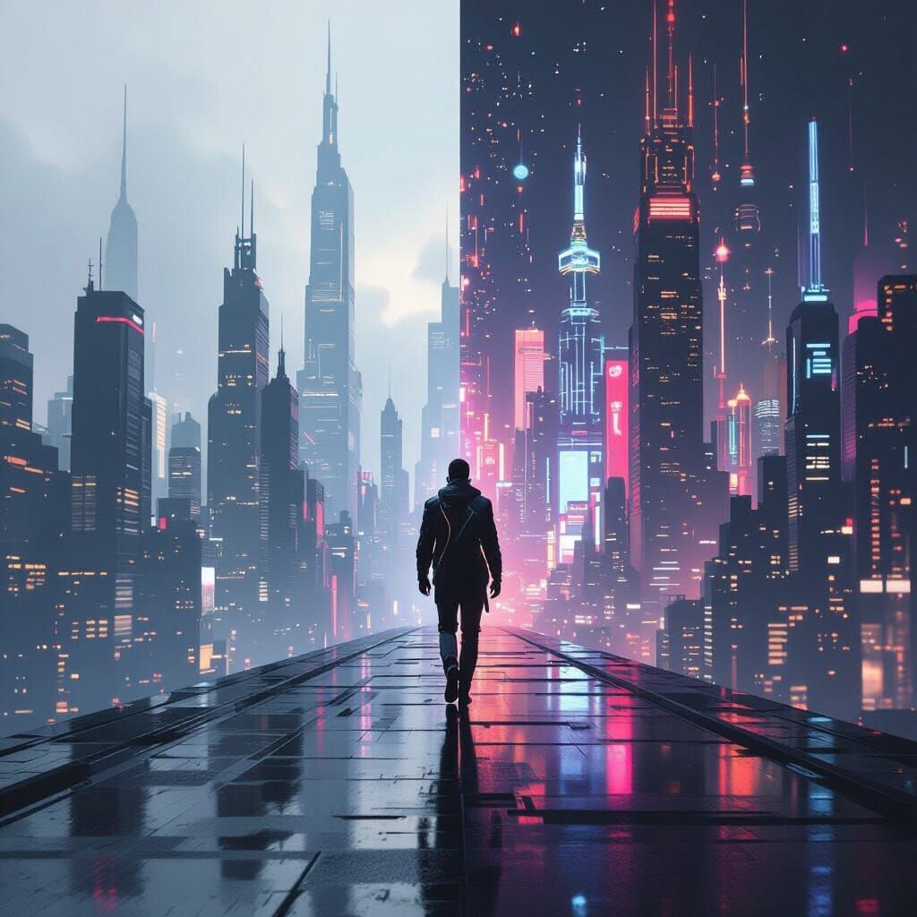 Futuristic City Skyline: Present vs. Future