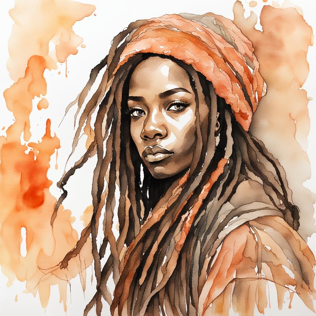Naomi with Dreadlocks: Fineliner and Watercolor Portrait