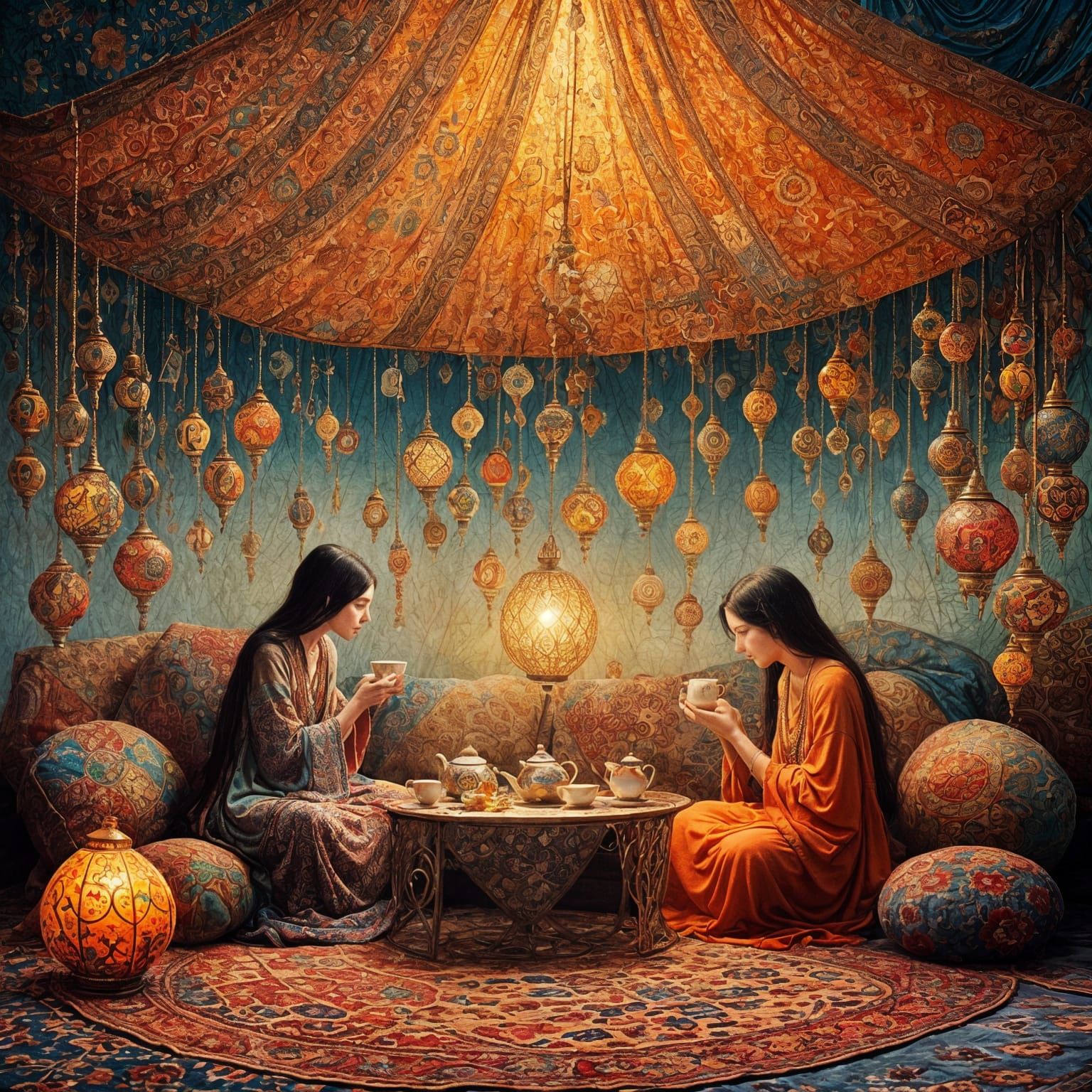 Sufis in Boho Tent with Watercolor Accents