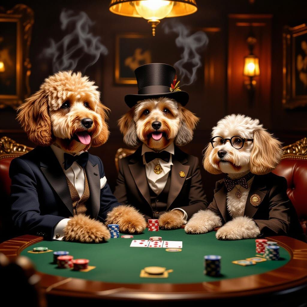 Dogs Playing Poker in Smoky Room, Rembrandt Style