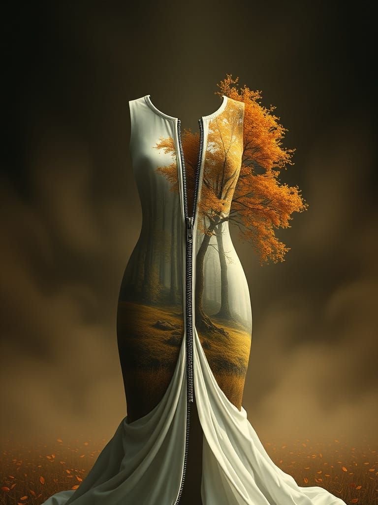 Dual Identity Sculpted Dress in Misty Autumn Glow