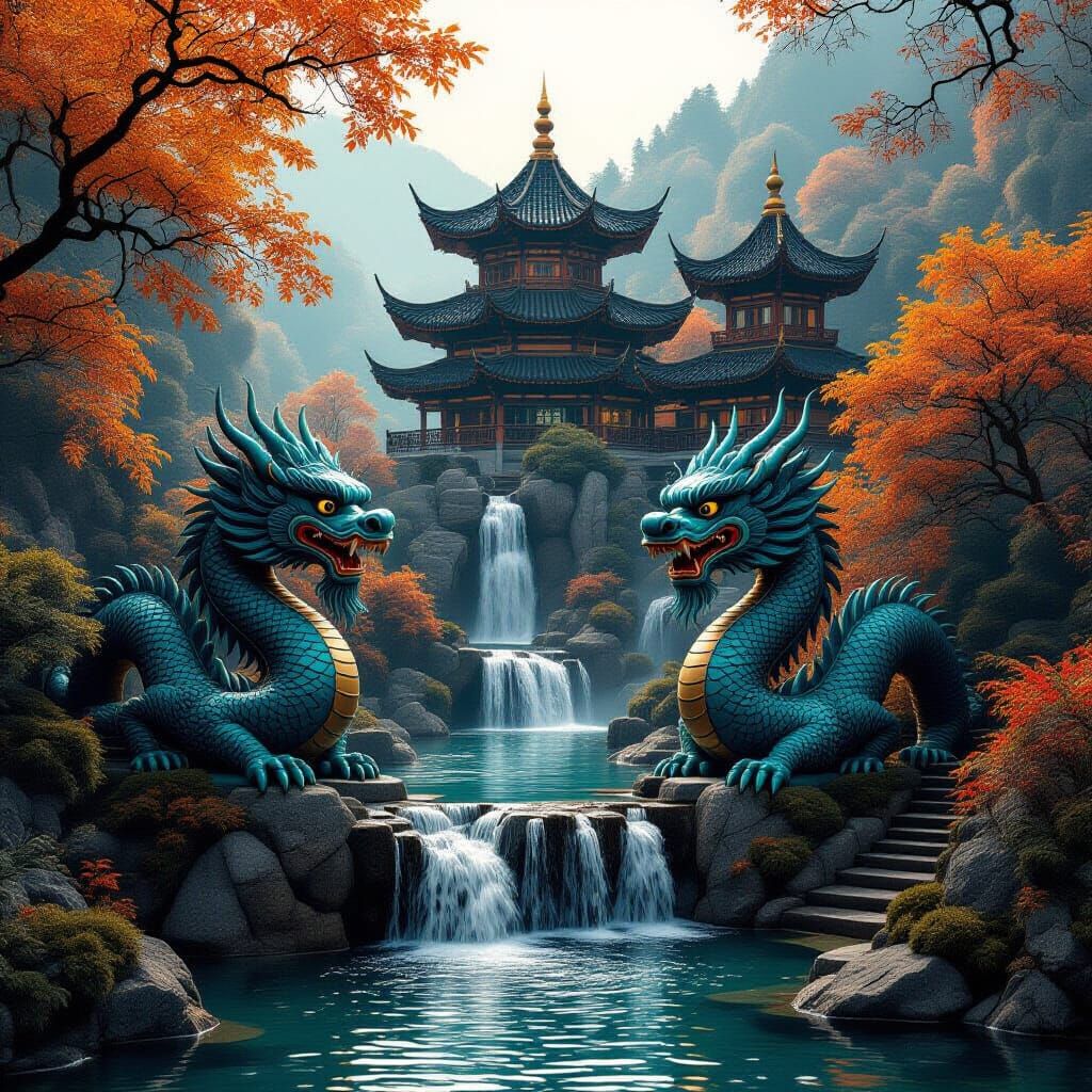 Magical Asian Fantasy Landscape in Autumn Style