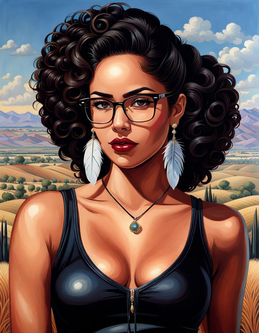 Attractive Mexican Woman with Feather Earrings: Hyperrealist...