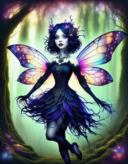 Gothic Fairy in Eerie Ancient Forest