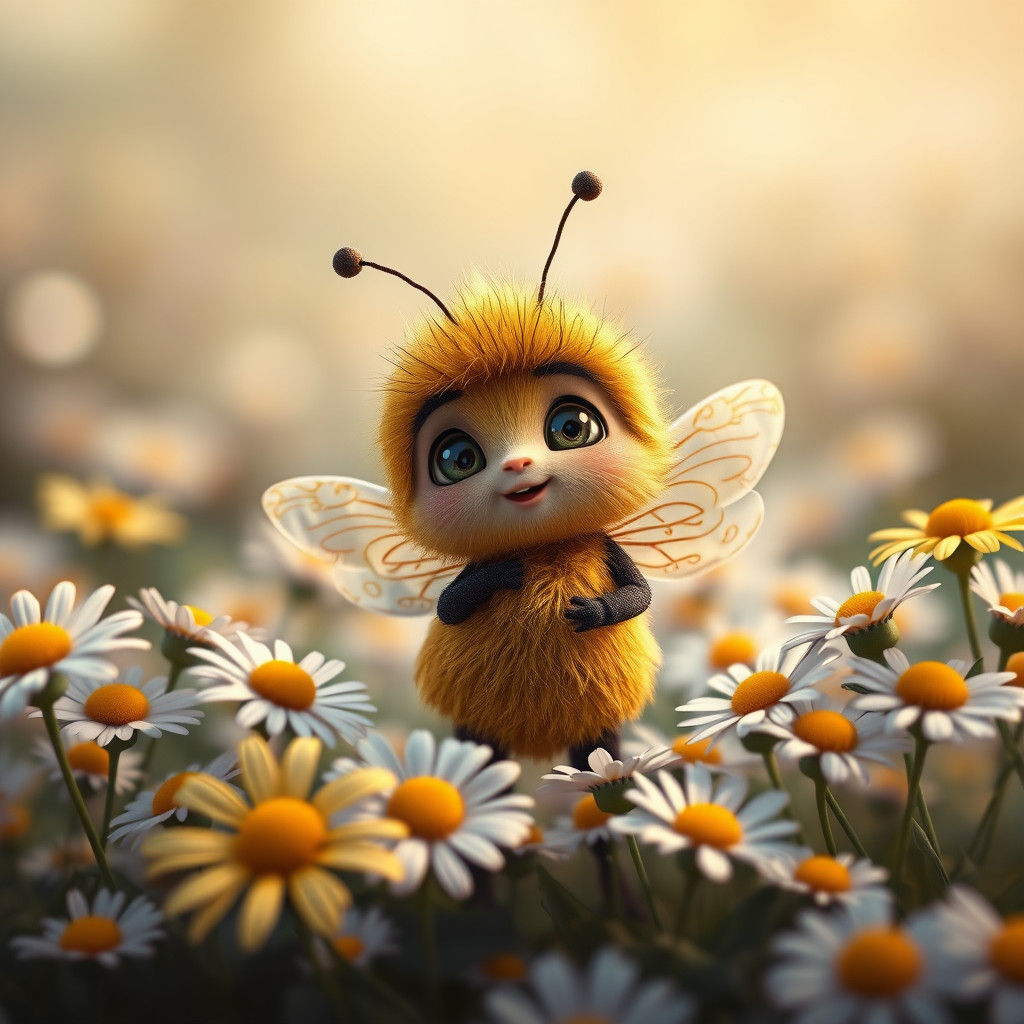 Bee in Daisies: Charming Character Illustration