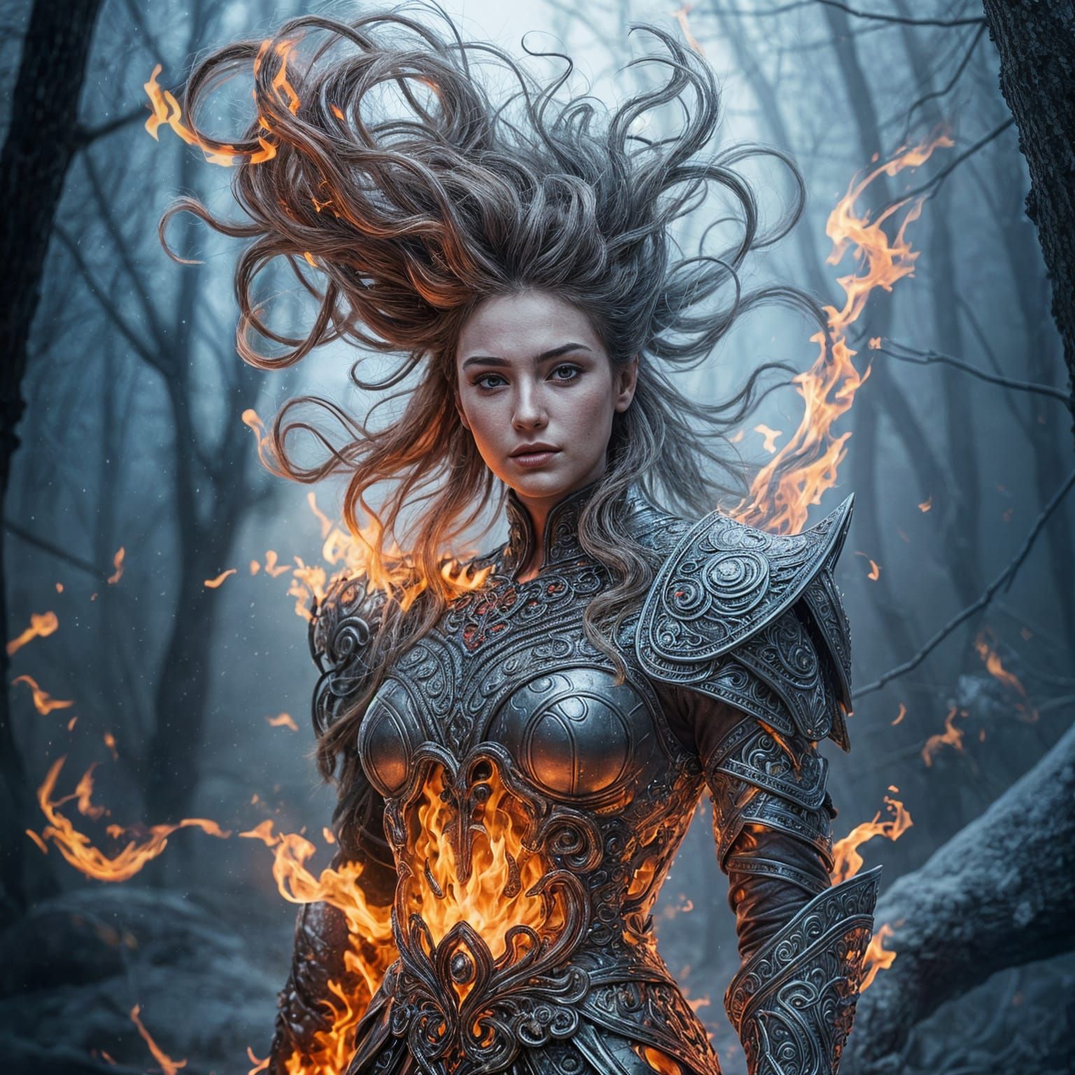 Goddess of Flames amidst Frosty Inferno
