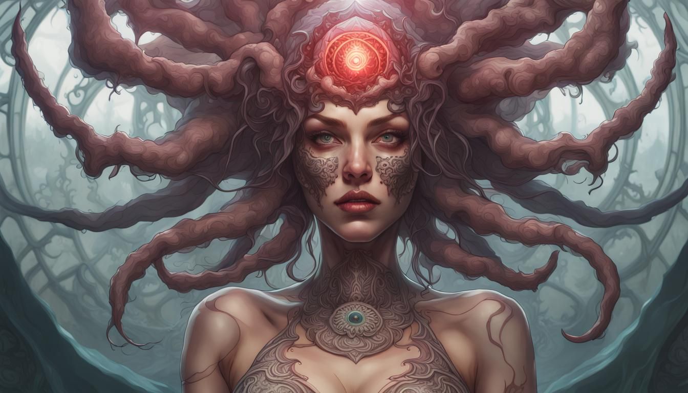 Surreal Fusion: Spider Kraken Mushroom God Portrait