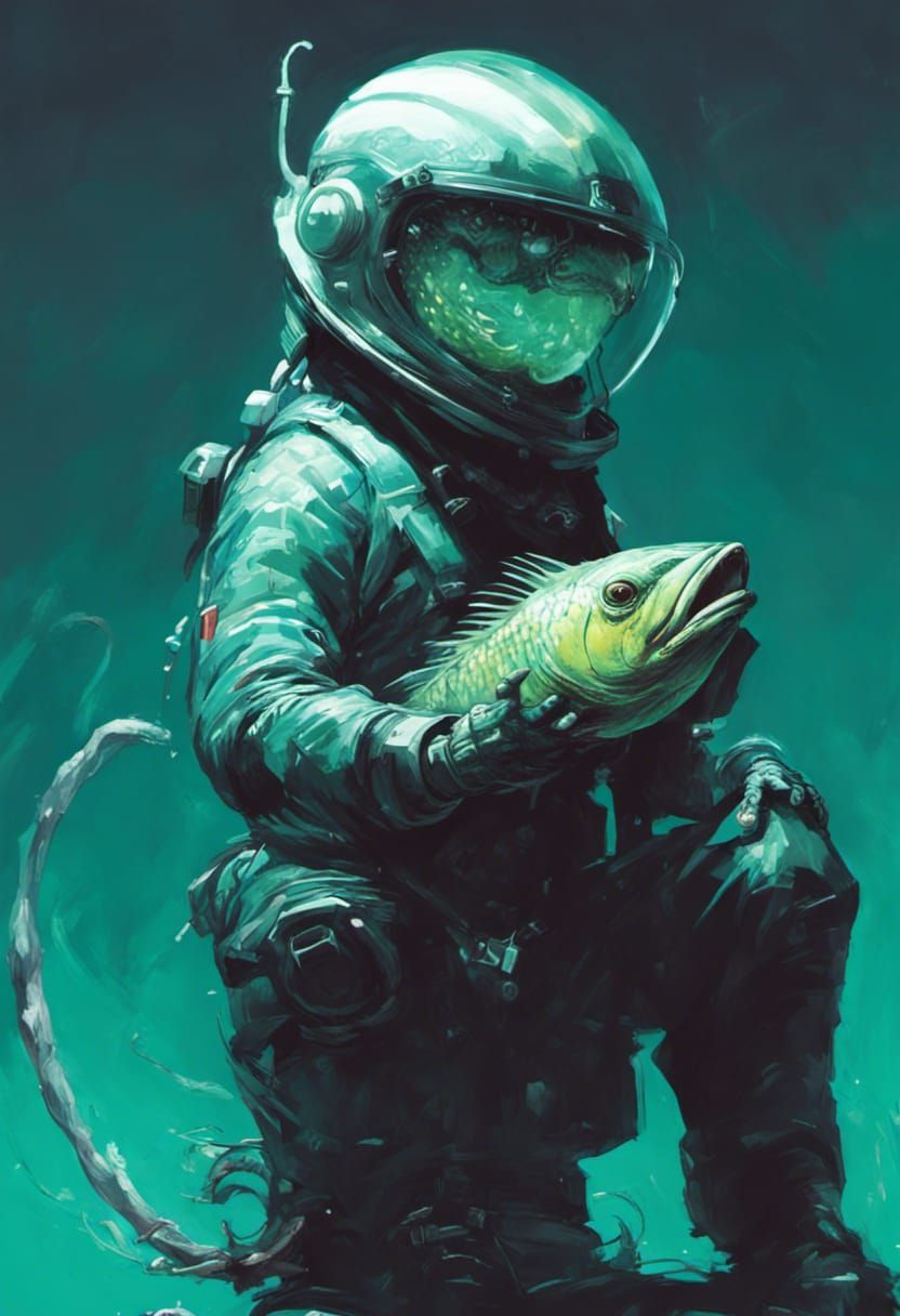 Monster Astronaut Portrait with Fishbowl Helmet
