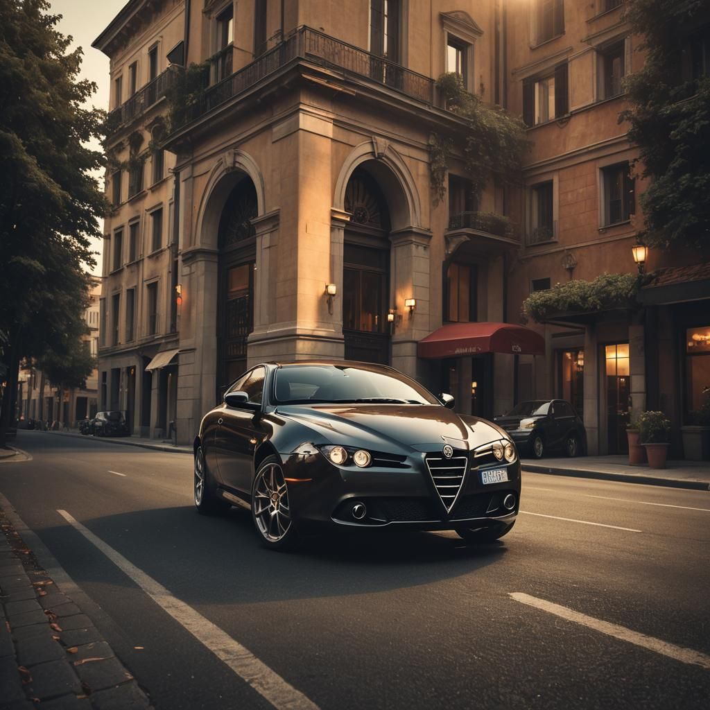 Hyper-Realistic Alfa Romeo in Golden-Hour Glow