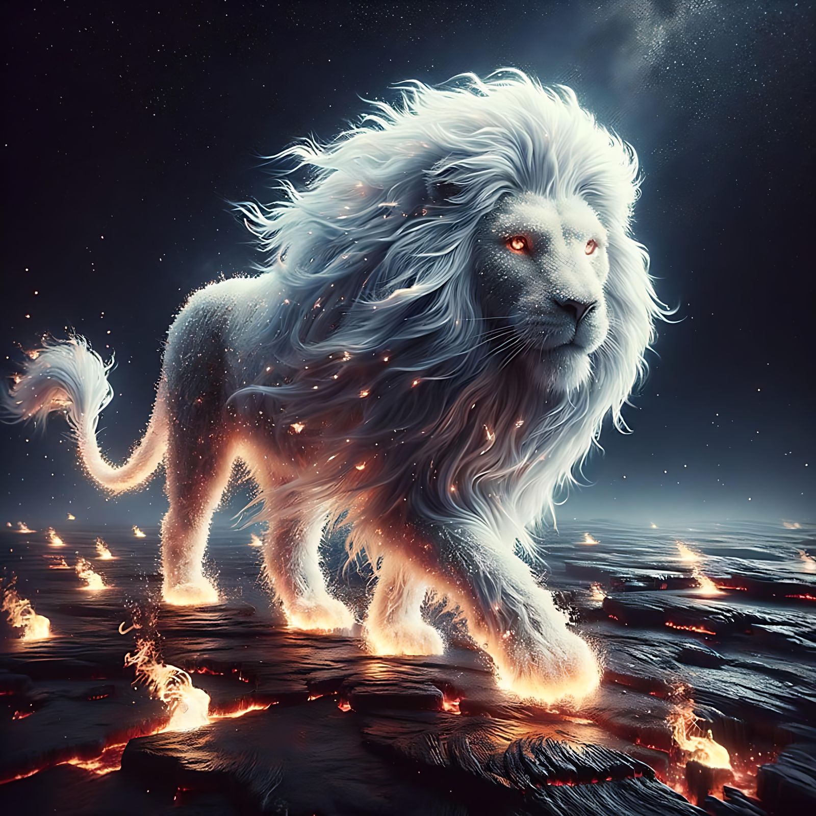 Fiery White Lion Digital Artwork