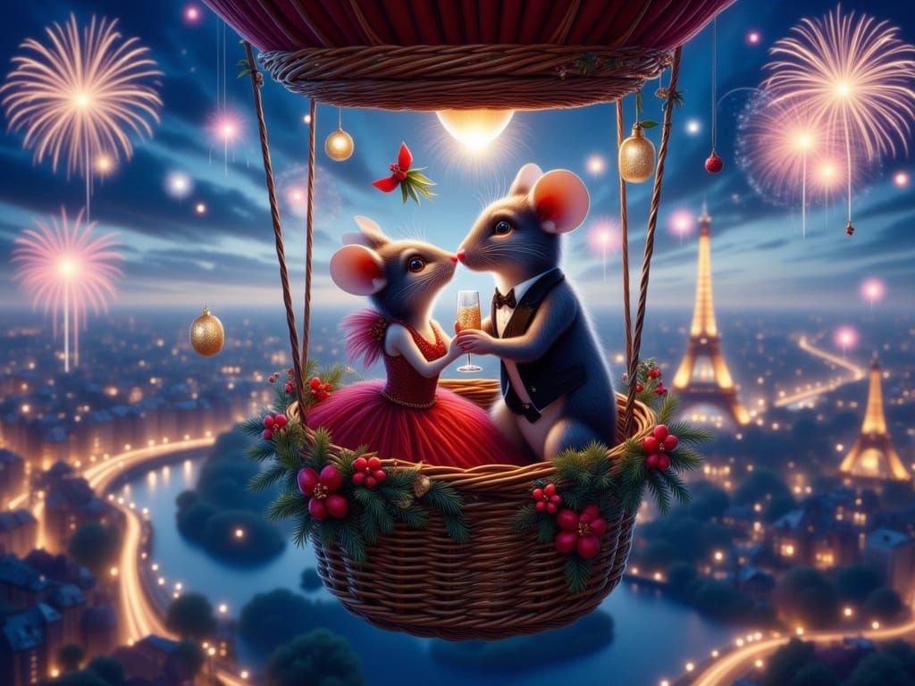 Whimsical Mouse Couple in Enchanted Evening