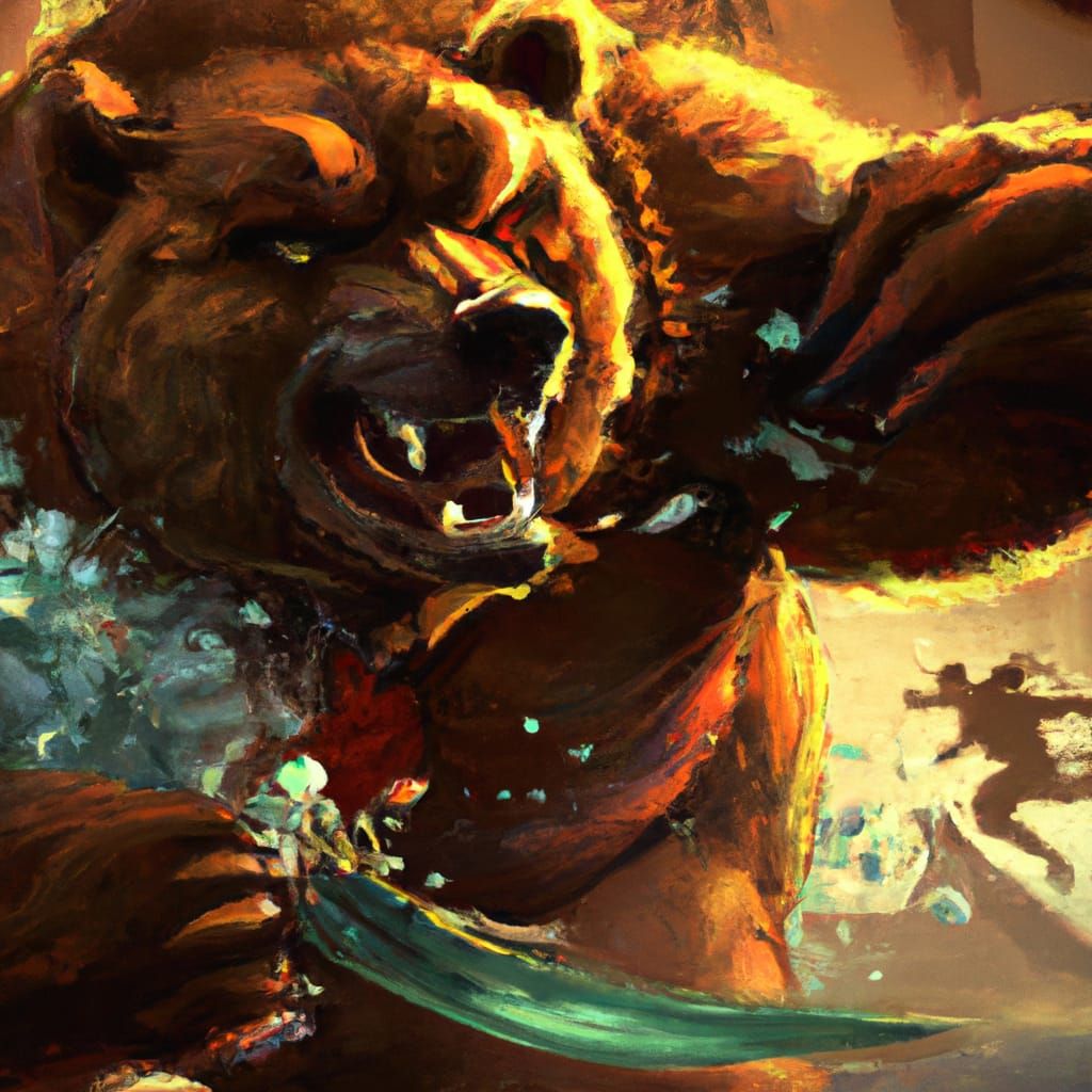 Bear Attack Defense in Hyperdetailed Digital Art