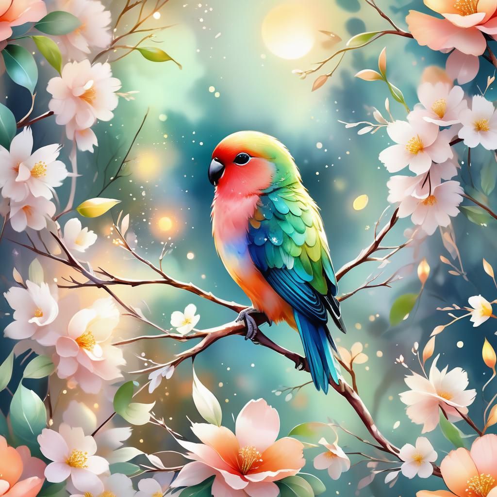 Luminous Lovebird Shines in Watercolor Illustration