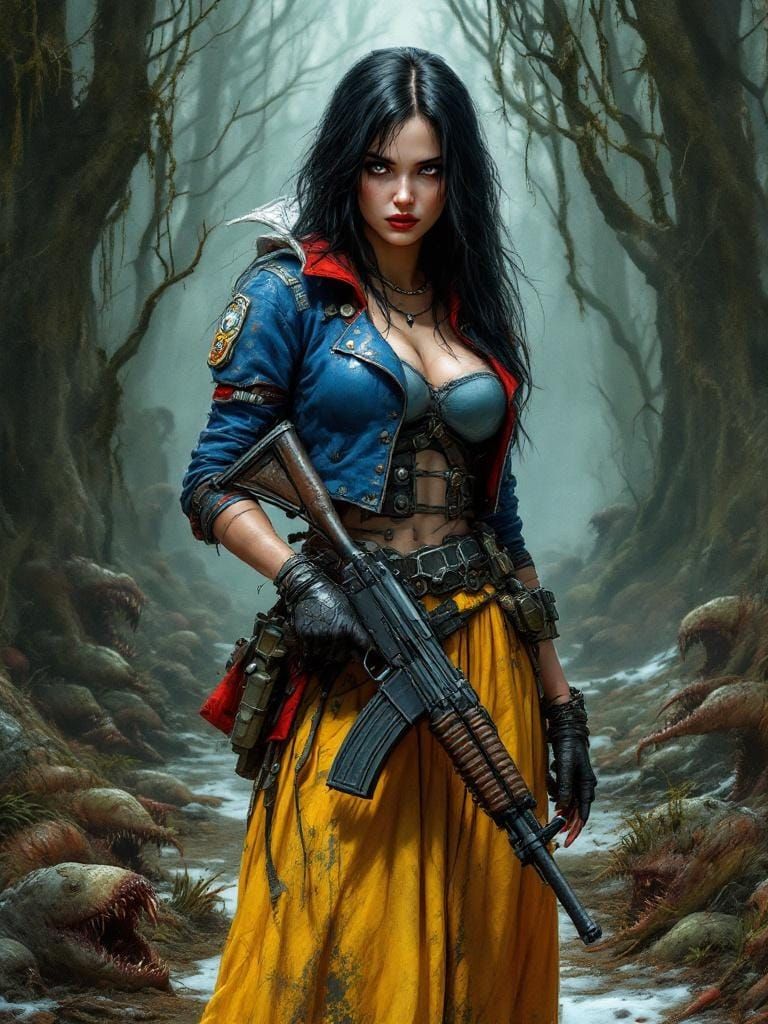 Post-Apocalyptic Snow White in Frazetta-Rutkowski Style