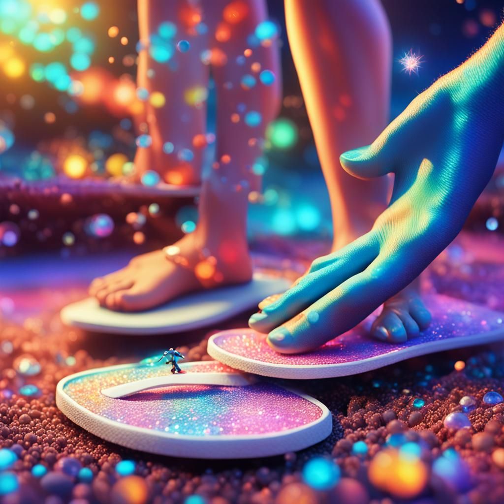 Tiny Man Cleaning Giantess Flip Flop: Macro Photo