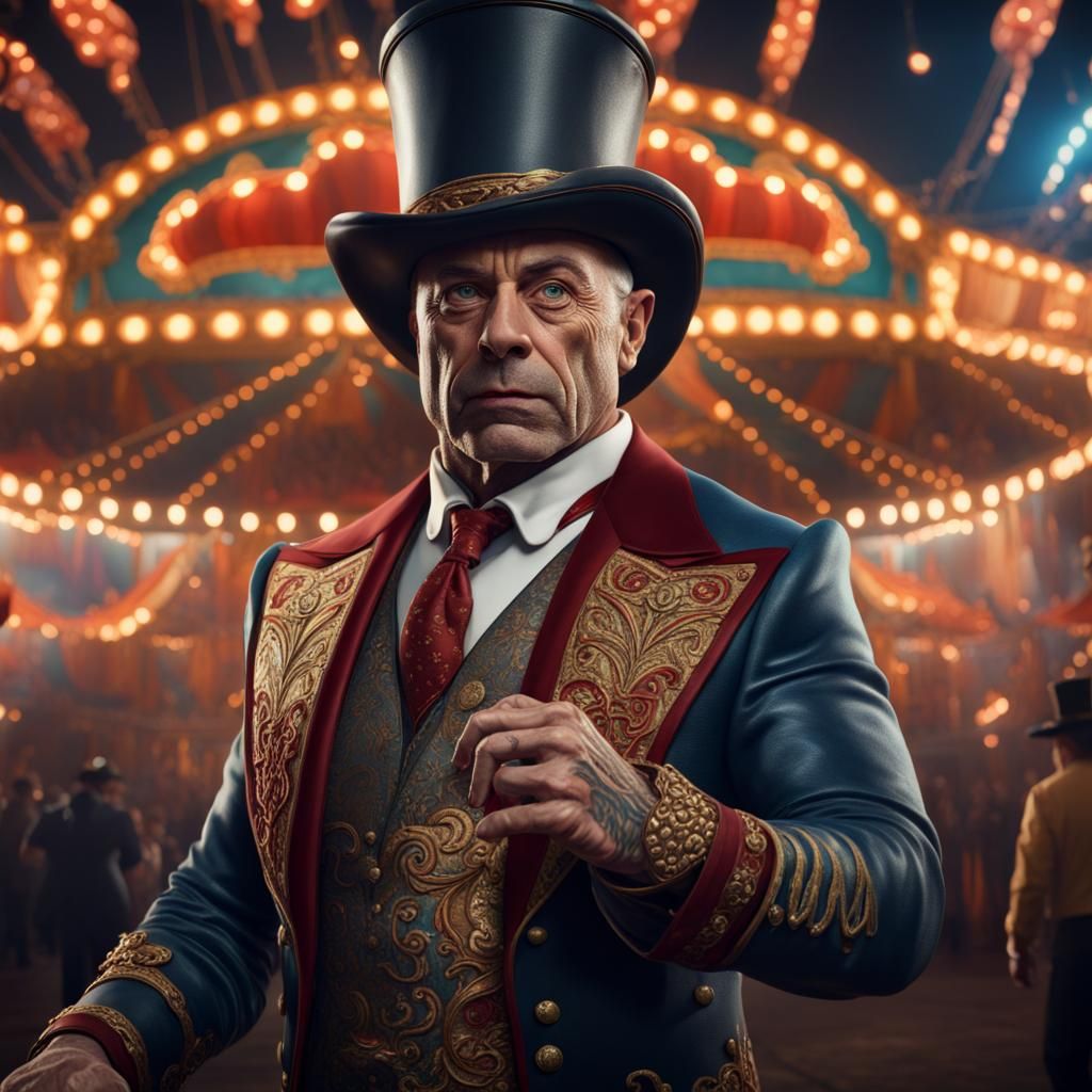 Joe Rogan as Carnival Ringmaster: Hyperrealistic Art