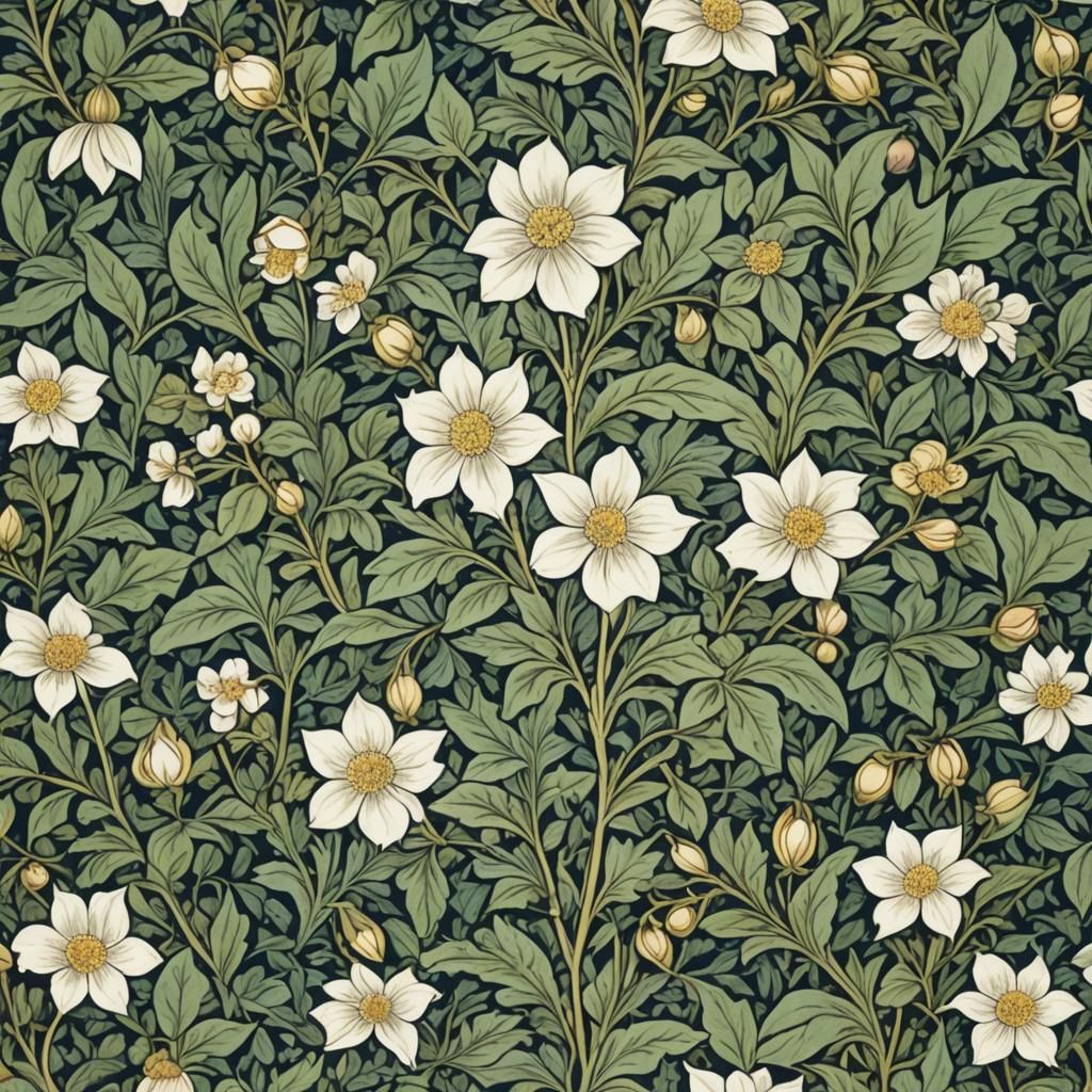 Jasmine Flowers in William Morris Style