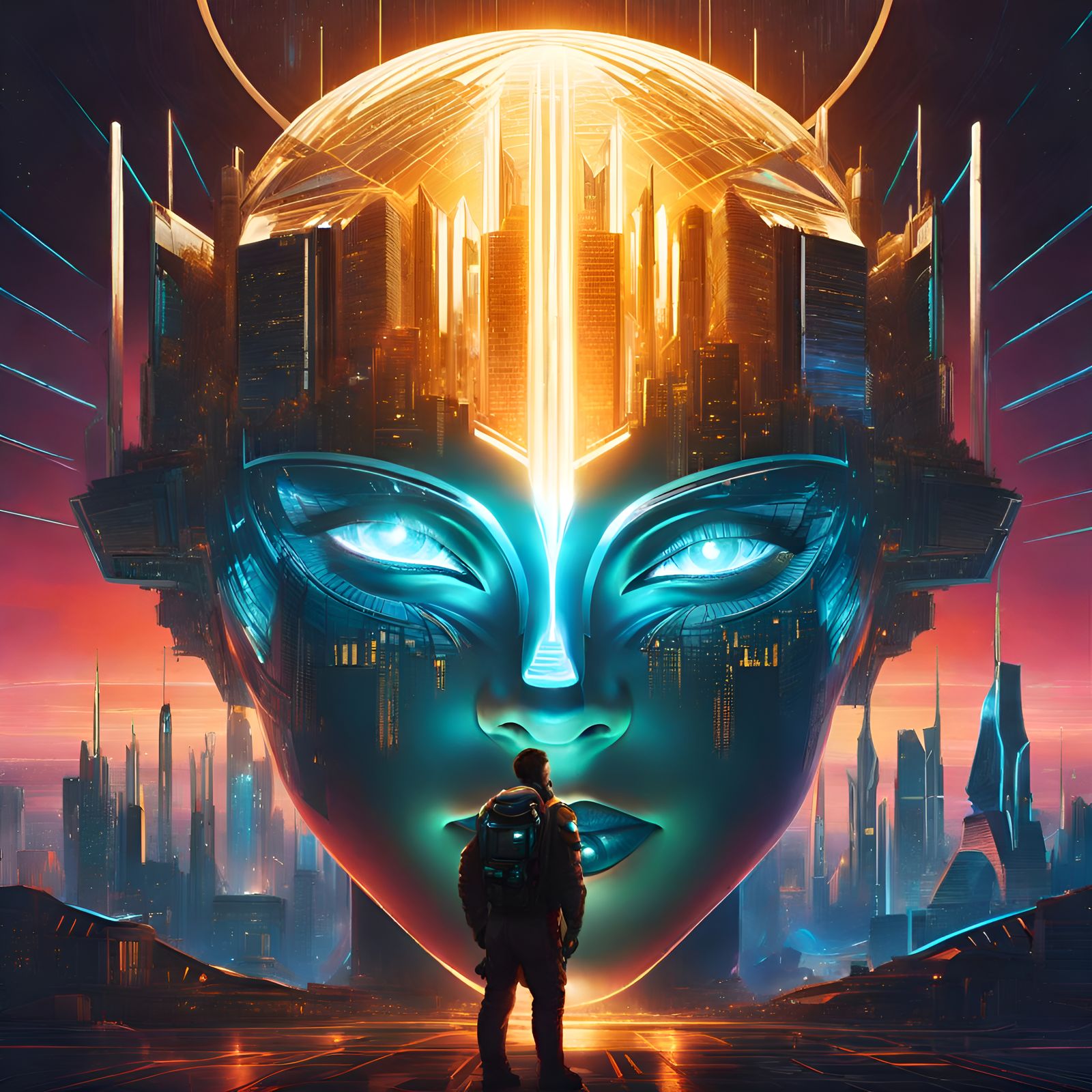 Futuristic Cityscape in Field, Conceptual Art