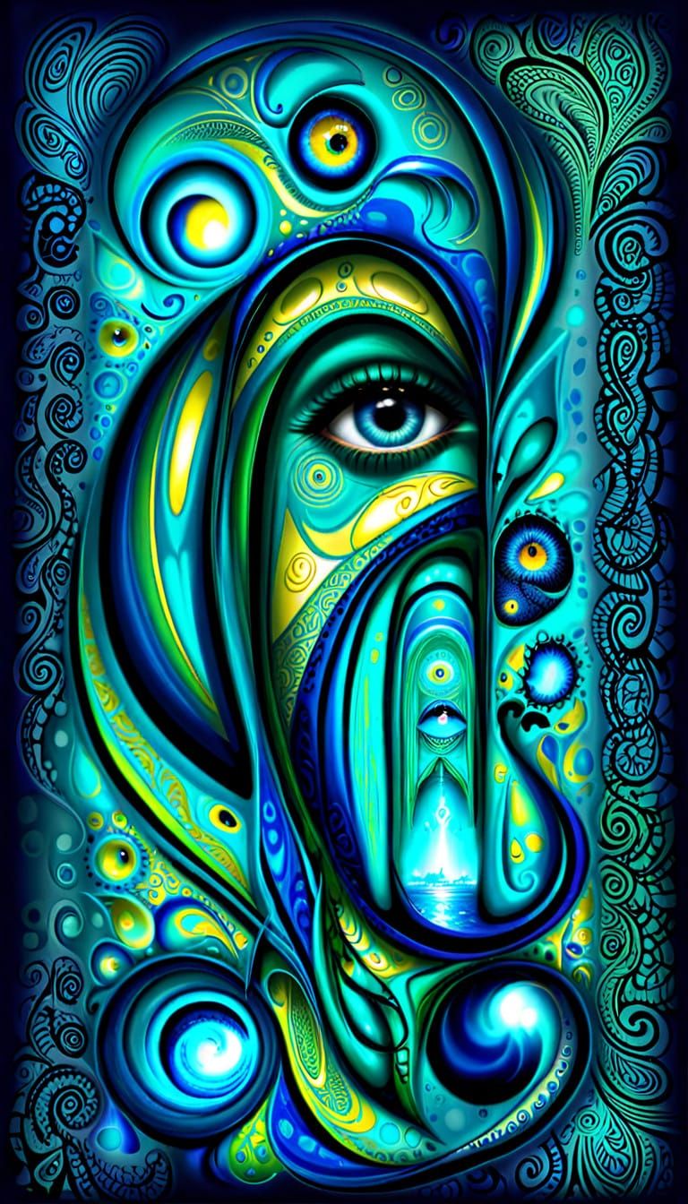 Surreal Gauze Veil Reveals Fractal Eye in Abstract Art