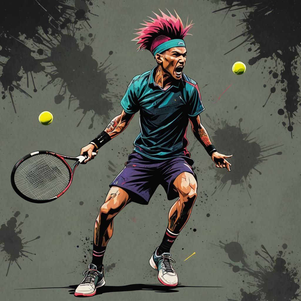 Punk Tennis Player Illustration in Detailed Matte Style