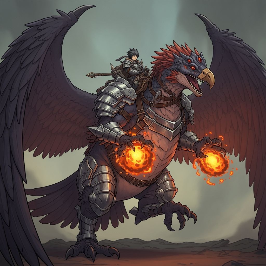 Terrafell: Giant Bio-Volcanic War Bird in Cel-Shaded Style