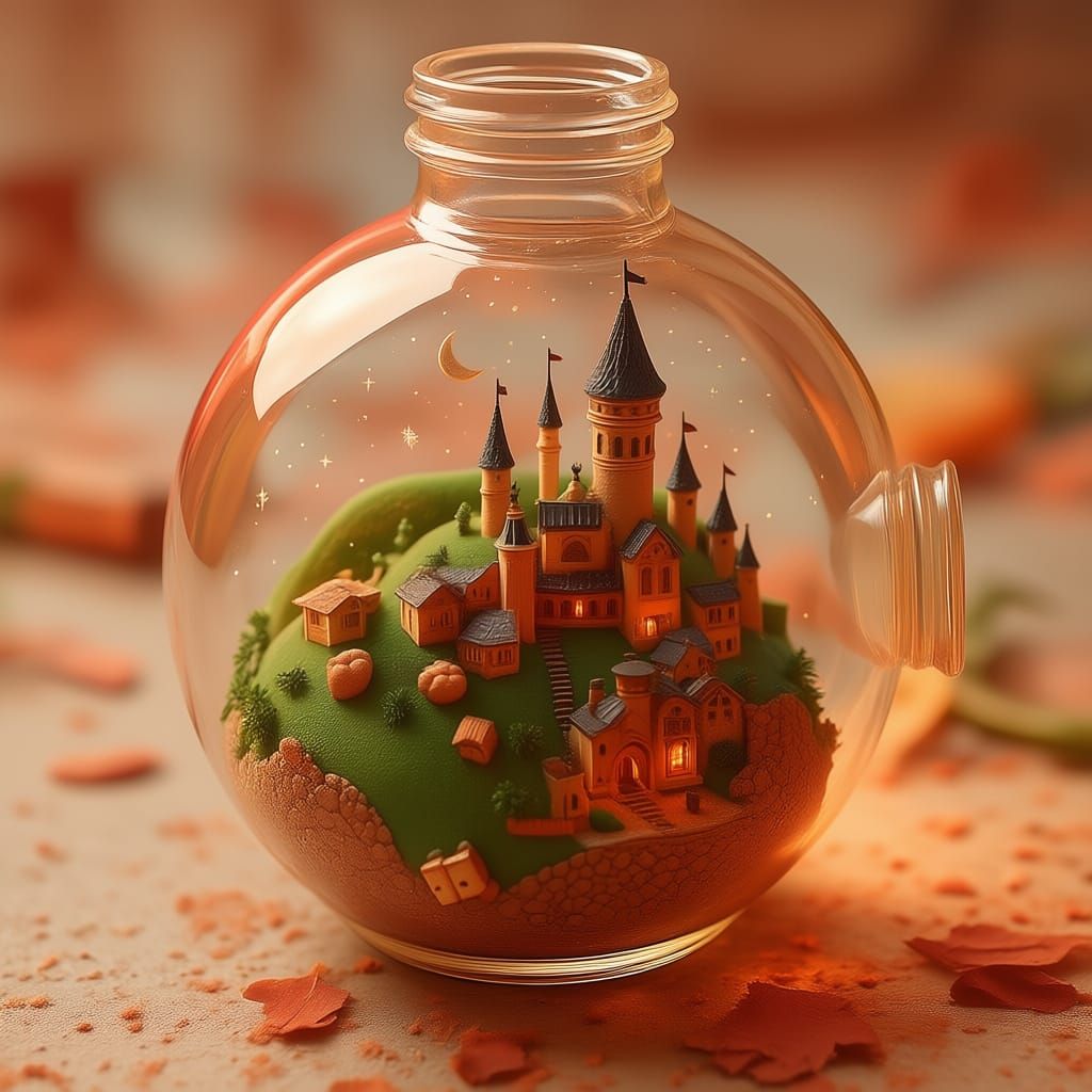 Whimsical City in a Bottle: Colorful Digital Fantasy Art