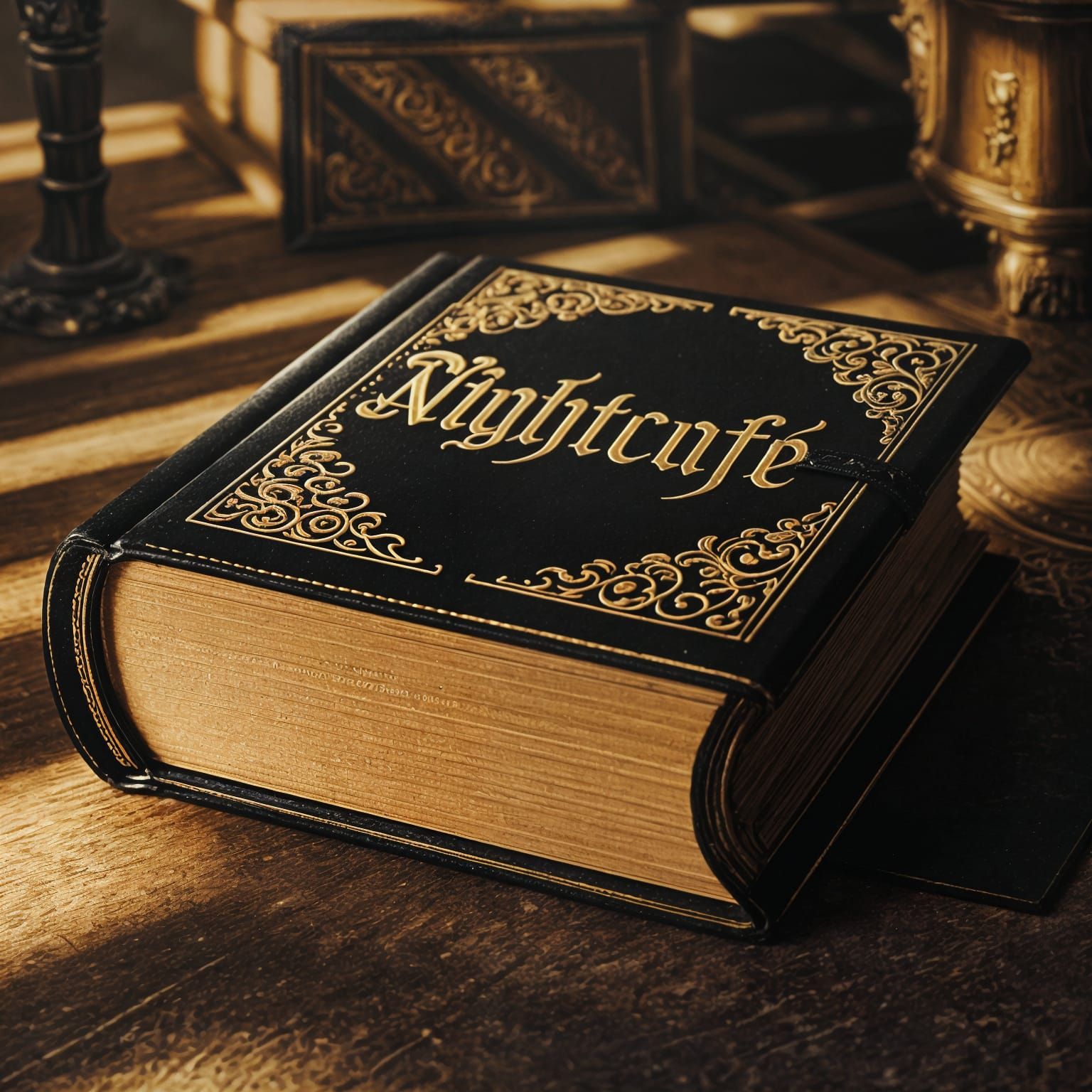 Ornate Black Book with Gold Gothic Lettering