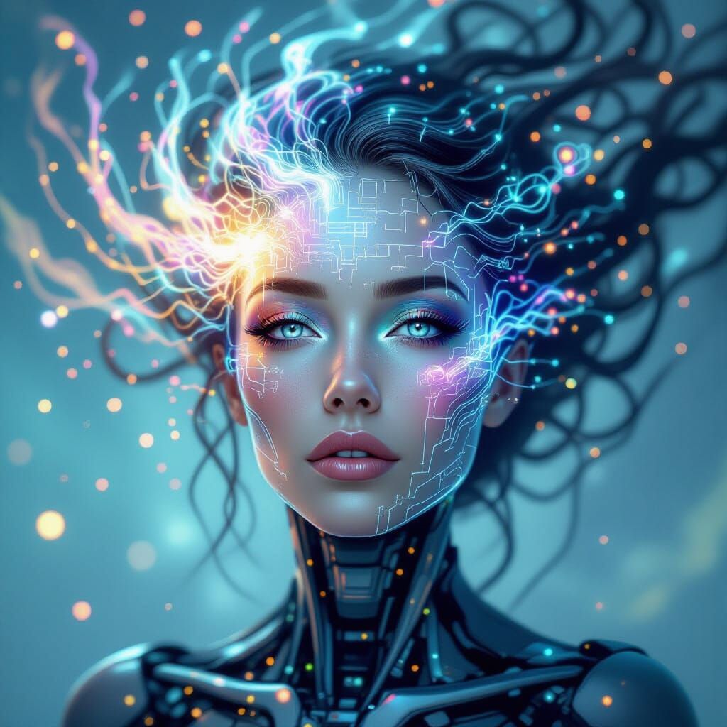 Ethereal Cyborg Portrait in a Dreamlike Surreal Style