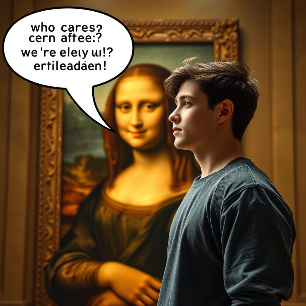 Mona Lisa Visitor's Indifference in Hyperrealistic Detail