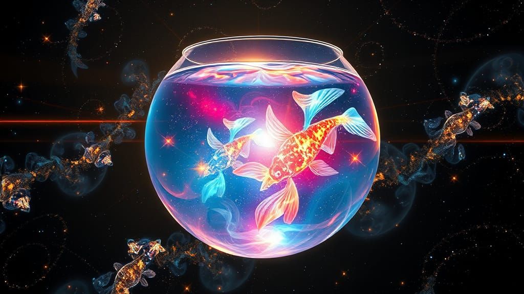 Surreal Cosmic Goldfish Radiates Iridescent Neon in Hyperrea...