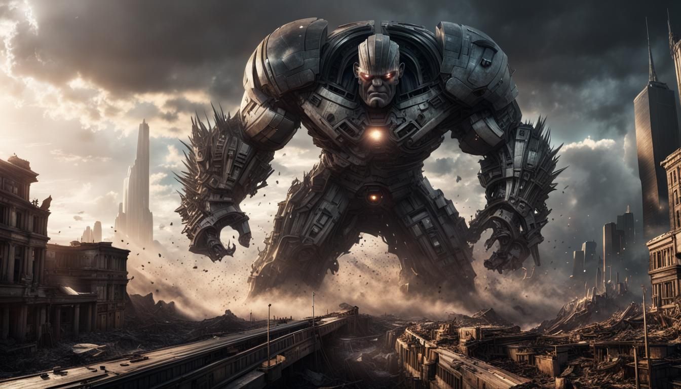 Epic Colossus Collision Digital Matte Painting