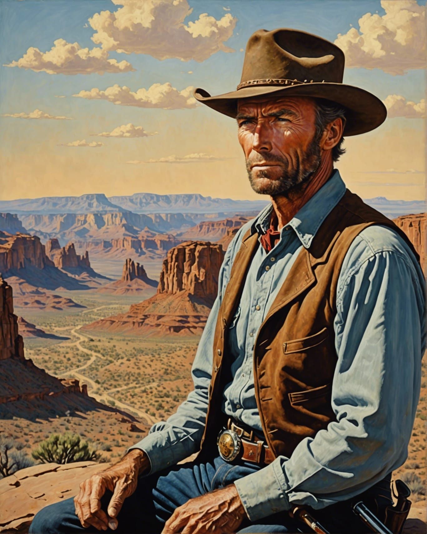 Old West Hero in Norman Rockwell Style