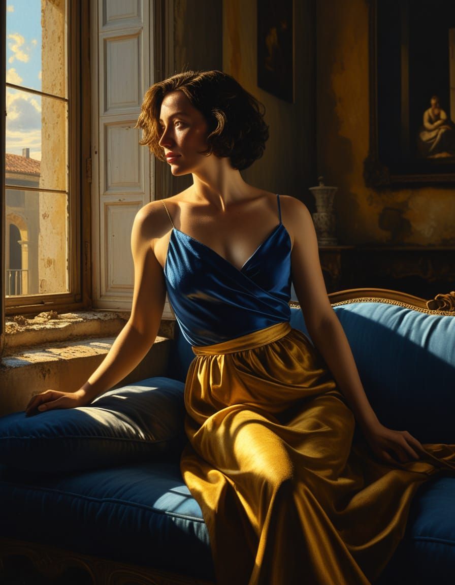 Baroque Portrait of Woman in Ruined Apartment