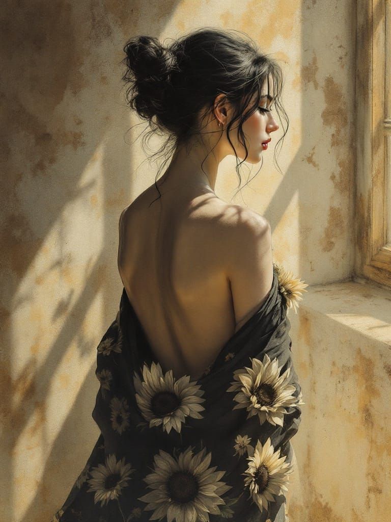 Surreal Portrait of a Woman in Charcoal and Light