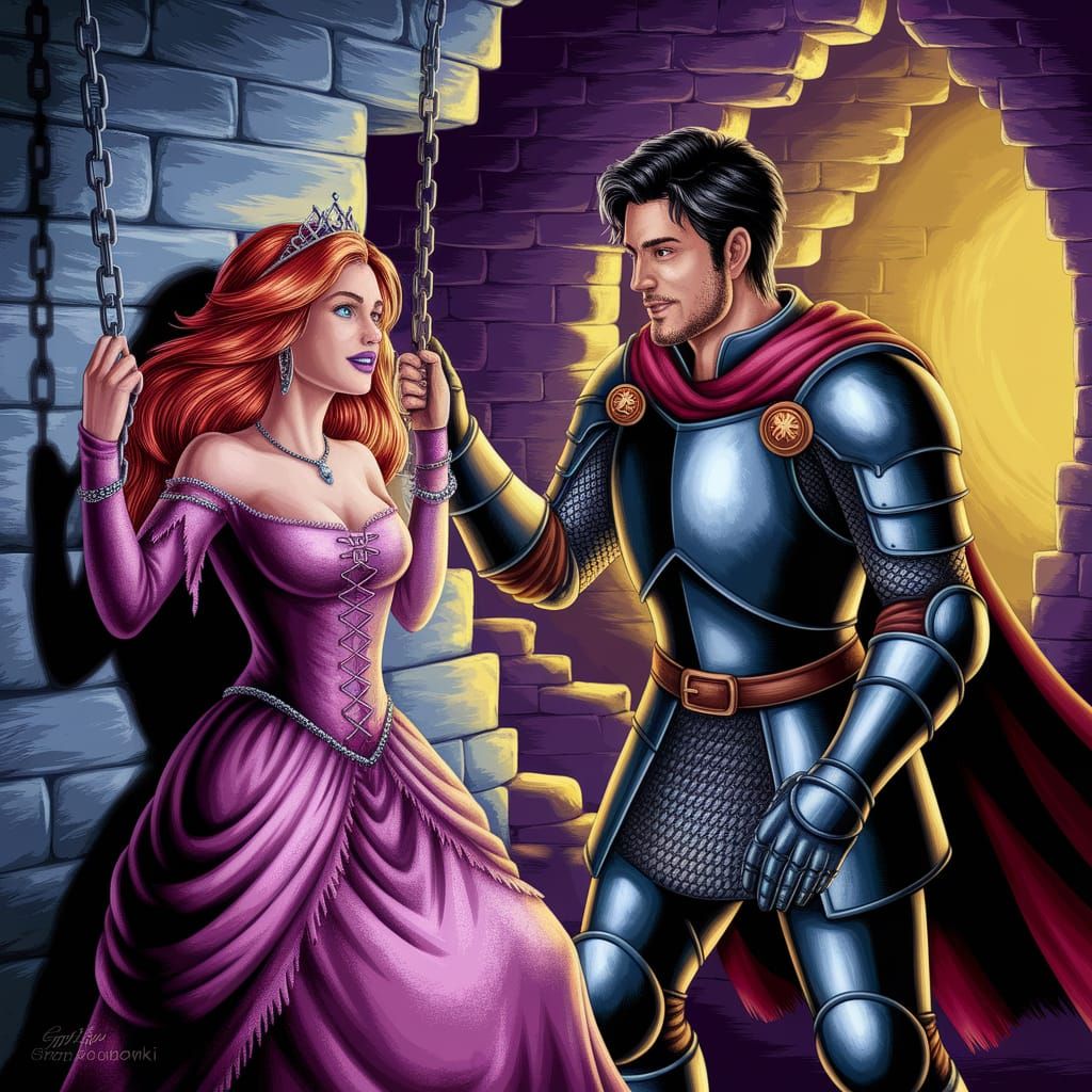 Dark Fantasy Princess Rescue in a Dungeon Scene